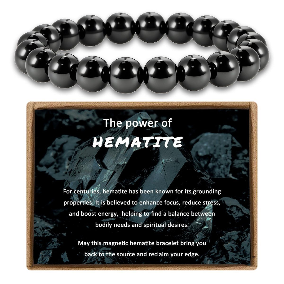PEALICIOUS Hämatit-Armband für Männer, 10 mm Magnetarmband mit natürlichen Hämatit-Perlen, schwarzer Magnetschmuck mit Energiestein für Gleichgewichtskraft, inspirierendes Geschenk