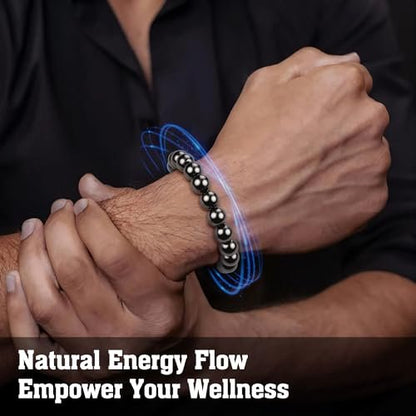 PEALICIOUS Hämatit-Armband für Männer, 10 mm Magnetarmband mit natürlichen Hämatit-Perlen, schwarzer Magnetschmuck mit Energiestein für Gleichgewichtskraft, inspirierendes Geschenk