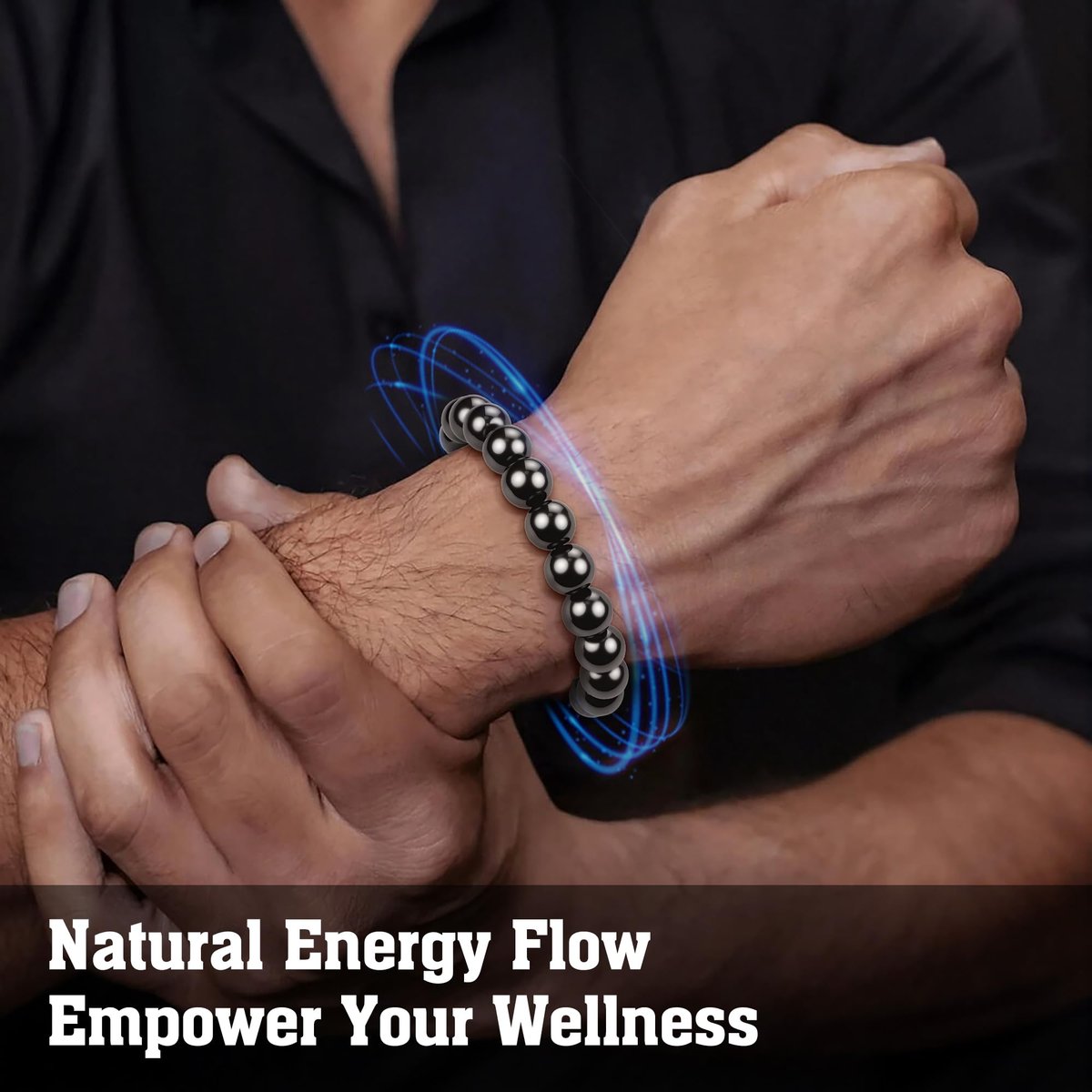 PEALICIOUS Hämatit-Armband für Männer, 10 mm Magnetarmband mit natürlichen Hämatit-Perlen, schwarzer Magnetschmuck mit Energiestein für Gleichgewichtskraft, inspirierendes Geschenk