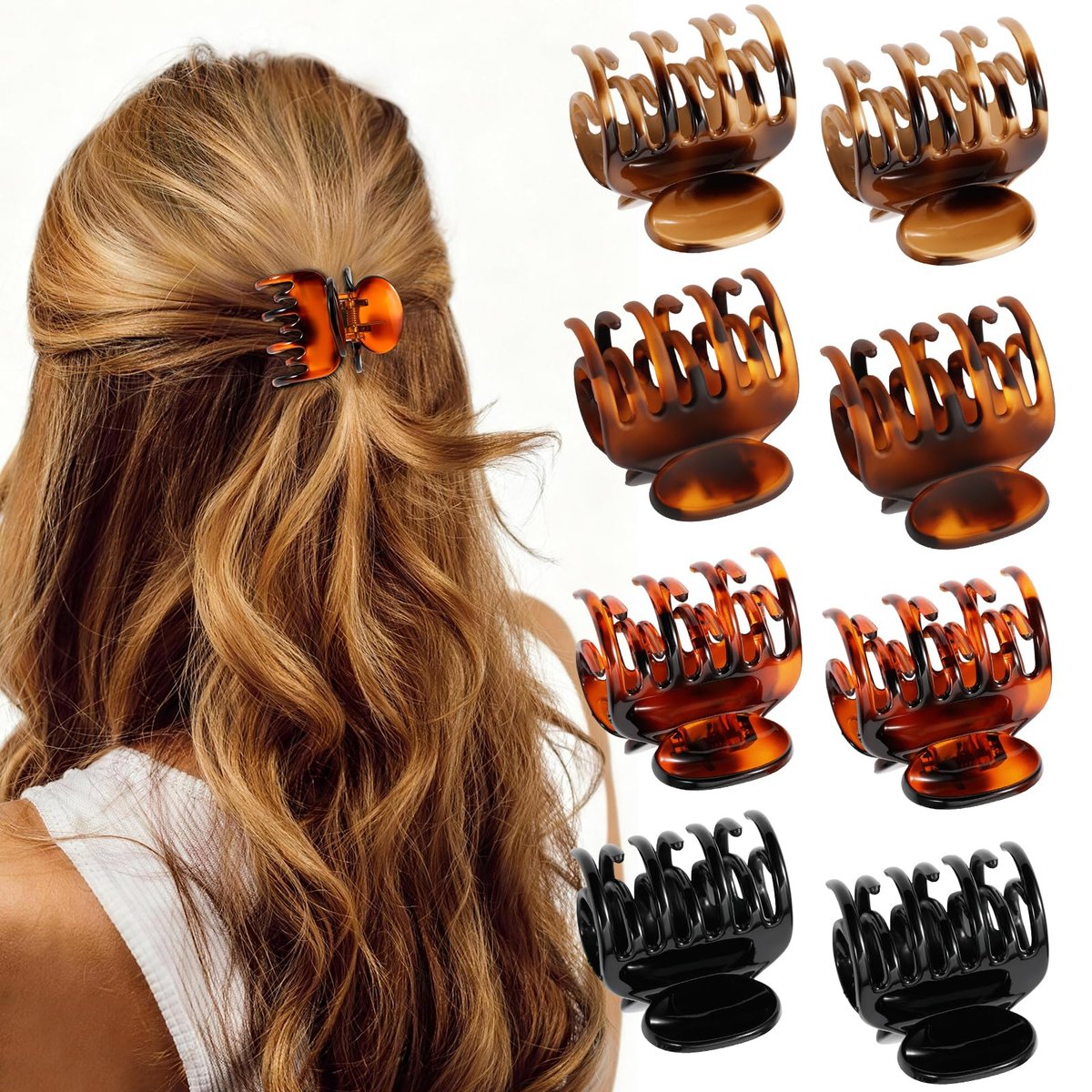 Auseibeely 8 Stück 1,6 Zoll Kleine Krallenclips für Frauen und Mädchen, Doppelreihenzähne Haarclip für dünnes/feines/mittleres Haar, Schildpatt & Schwarz, rutschfeste Kieferclips, süße Accessoires für Half-Up-Half-Down-Frisuren