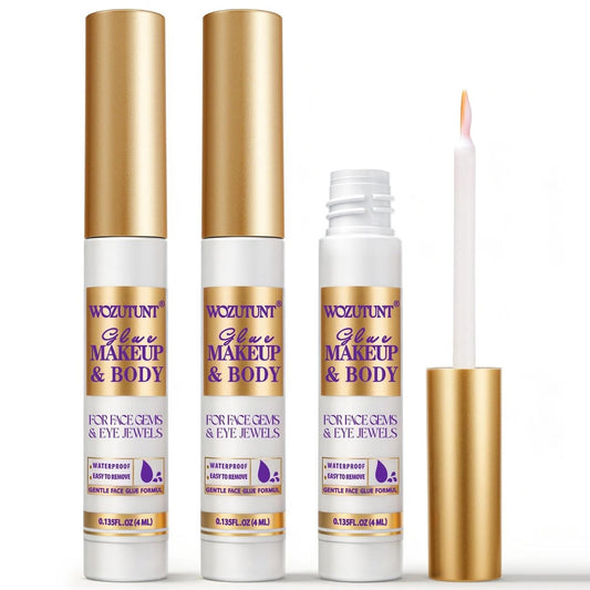 3er-Pack Face Makeup Glue für Strasssteine – Transparenter, wasserfester Bodyglue für Cosplay, Wimpern, Haare & Glitzer – Sanfter Hautkleber für Frauen