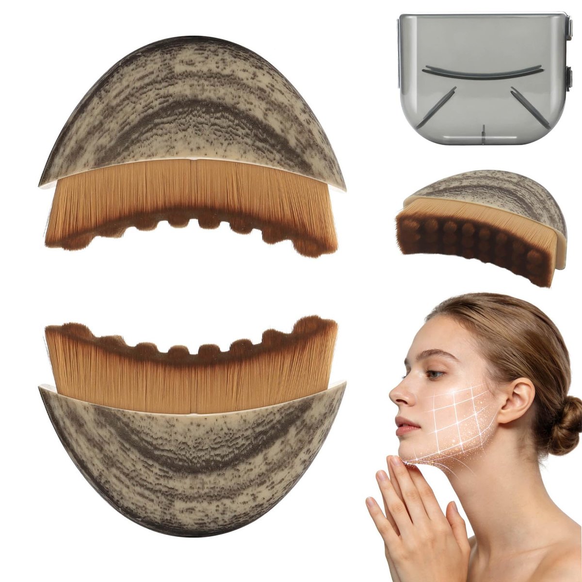 Lymphatische Kontur-Gesichtsbürste 2er-Pack, Lymphatische Gesichtsbürste, Ergonomische Reinigungsbürste für präzise Gesichtskonturen, Kinn- und Kieferpartie-Modellierung, Müdigkeitslinderung, tragbare Gua-Sha-Alternative (Braun-1)