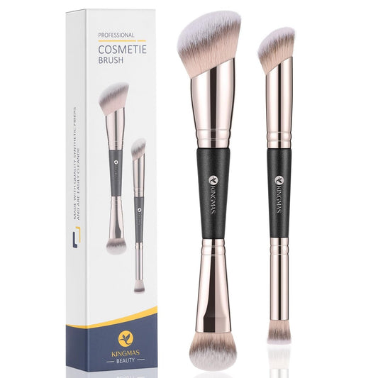 KINGMAS Foundation Concealer Pinsel Set, 2-teiliges Premium Dual-Ended Make-up-Pinsel-Set für Puder und flüssiges Contouring, Mischen, Bronzer, Concealer, Creme-Rouge-Pinsel