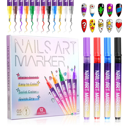 Anytin 12 Farben Nagelkunst-Marker-Set – 0,5 mm ultrafeine Spitze, schnell trocknend, wasserfest, kein UV-Licht nötig, DIY Nagelkunst für Anfänger, Ostergeschenk