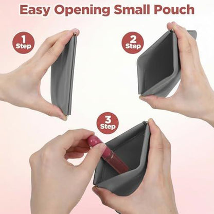 Quilax 4er-Set Personalisierte Snap-Verschluss Leder Organizer Tasche, Lammleder Kosmetiktasche, Selbstschließende tragbare Reise Make-up Tasche für Kosmetik, Kopfhörer, Schmuck