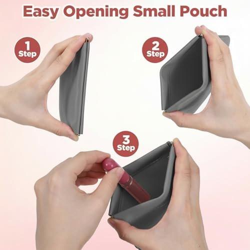 Quilax 4er-Set Personalisierte Snap-Verschluss Leder Organizer Tasche, Lammleder Kosmetiktasche, Selbstschließende tragbare Reise Make-up Tasche für Kosmetik, Kopfhörer, Schmuck