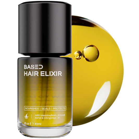BASED Hair Elixir – Gewichtloses Glanzserum mit Hitzeschutz, Frizz-Kontrolle, Pflege mit Meadowfoam & Mongongo Ölen, Ungiftige Formel für alle Haartypen (30 ml)