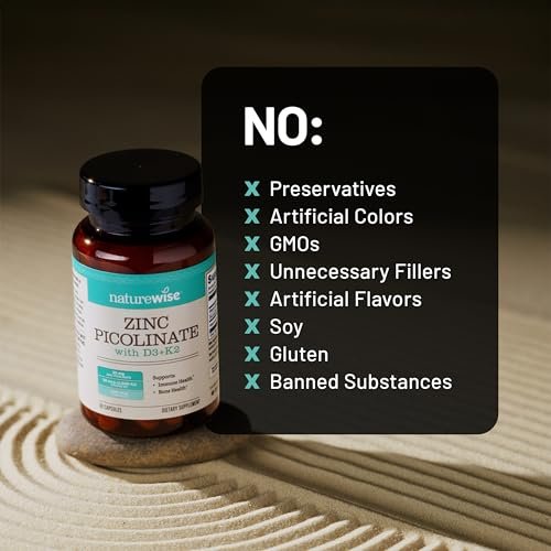 NatureWise Zink Picolinat mit D3 + K2 – Zink für Männer & Frauen + Vitamin D3 K2 – Unterstützt Immun- und Knochengesundheit* – Non-GMO, glutenfrei, hergestellt in den USA – 30 Kapseln (30-Tage-Versorgung)