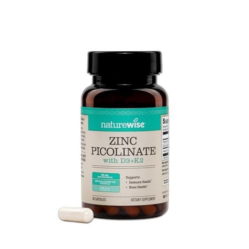 NatureWise Zink Picolinat mit D3 + K2 – Zink für Männer & Frauen + Vitamin D3 K2 – Unterstützt Immun- und Knochengesundheit* – Non-GMO, glutenfrei, hergestellt in den USA – 30 Kapseln (30-Tage-Versorgung)