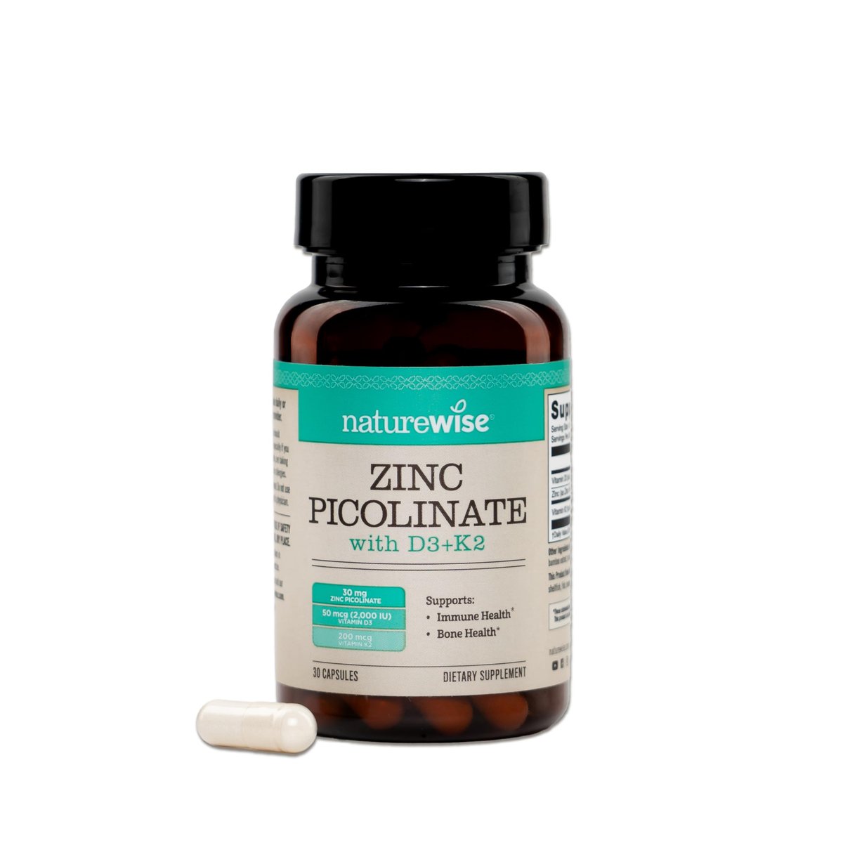 NatureWise Zink Picolinat mit D3 + K2 – Zink für Männer & Frauen + Vitamin D3 K2 – Unterstützt Immun- und Knochengesundheit* – Non-GMO, glutenfrei, hergestellt in den USA – 30 Kapseln (30-Tage-Versorgung)