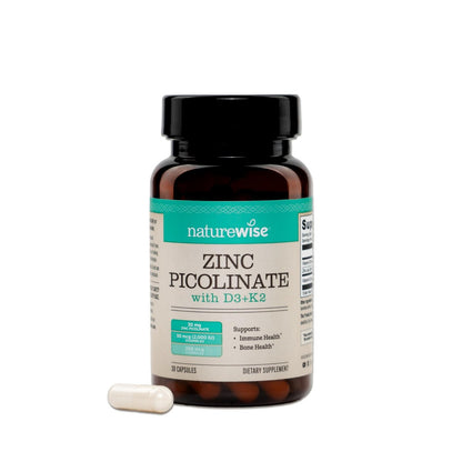 NatureWise Zink Picolinat mit D3 + K2 – Zink für Männer & Frauen + Vitamin D3 K2 – Unterstützt Immun- und Knochengesundheit* – Non-GMO, glutenfrei, hergestellt in den USA – 30 Kapseln (30-Tage-Versorgung)