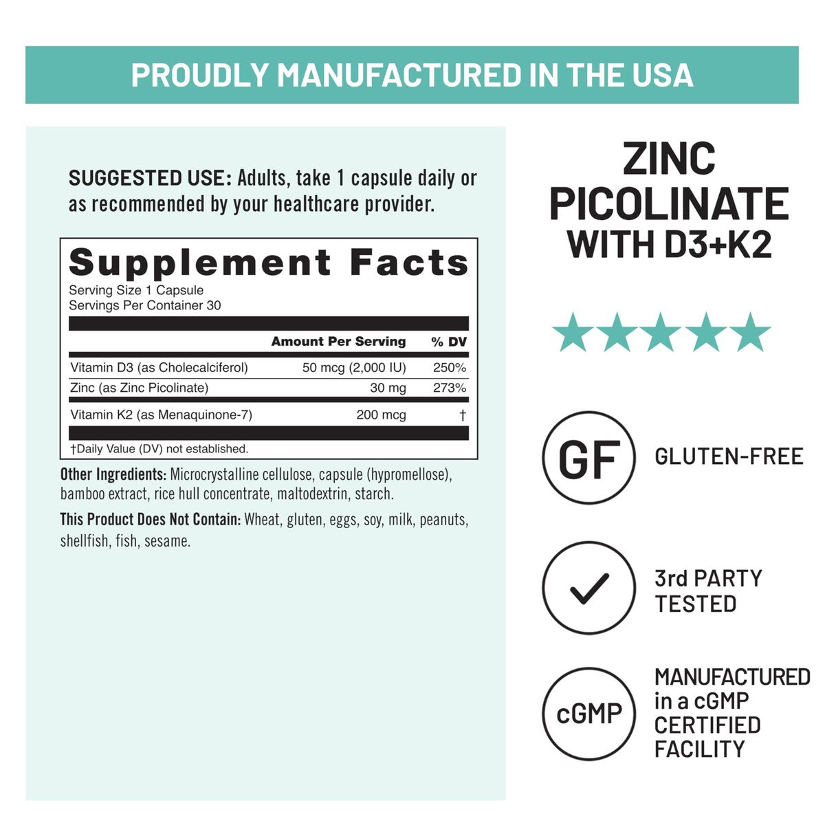 NatureWise Zink Picolinat mit D3 + K2 – Zink für Männer & Frauen + Vitamin D3 K2 – Unterstützt Immun- und Knochengesundheit* – Non-GMO, glutenfrei, hergestellt in den USA – 30 Kapseln (30-Tage-Versorgung)