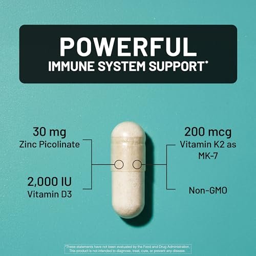 NatureWise Zink Picolinat mit D3 + K2 – Zink für Männer & Frauen + Vitamin D3 K2 – Unterstützt Immun- und Knochengesundheit* – Non-GMO, glutenfrei, hergestellt in den USA – 30 Kapseln (30-Tage-Versorgung)