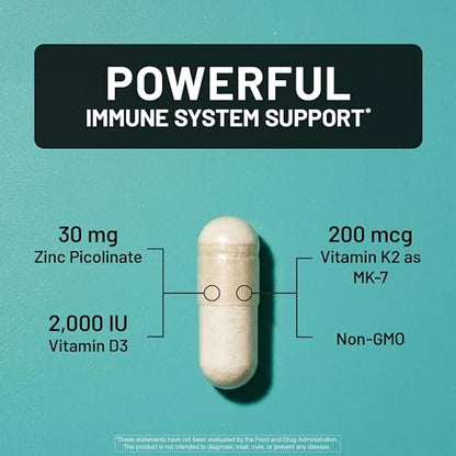 NatureWise Zink Picolinat mit D3 + K2 – Zink für Männer & Frauen + Vitamin D3 K2 – Unterstützt Immun- und Knochengesundheit* – Non-GMO, glutenfrei, hergestellt in den USA – 30 Kapseln (30-Tage-Versorgung)