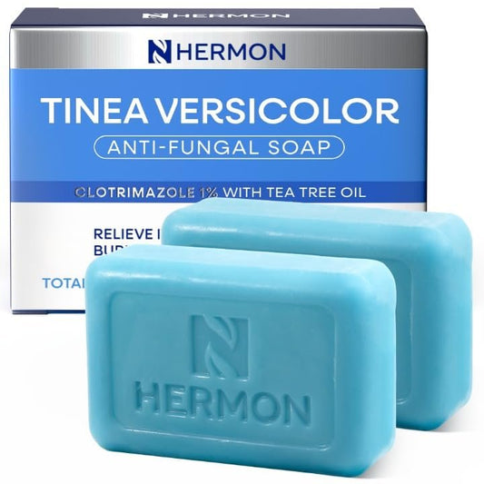 Hermon Tinea Versicolor Seife 2er-Pack: Multifunktionale, klinisch erprobte Seife gegen Tinea Versicolor, Fußpilz, Juckreiz, Ringelflechte – Schnelle Wirkung, beruhigt, reinigt und stellt die Hautgesundheit wieder her