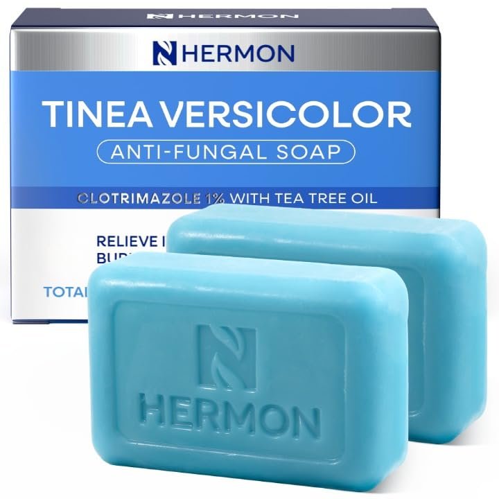 Hermon Tinea Versicolor Seife 2er-Pack: Multifunktionale, klinisch erprobte Seife gegen Tinea Versicolor, Fußpilz, Juckreiz, Ringelflechte – Schnelle Wirkung, beruhigt, reinigt und stellt die Hautgesundheit wieder her