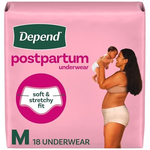 Depend Postpartumschlüpfer für Frauen, Inkontinenzunterwäsche für Erwachsene, maximale Saugfähigkeit, Medium, 18 Stück