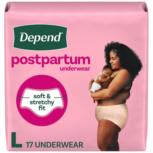 Depend Wochenbett-Unterwäsche für Frauen, Inkontinenzslips, maximale Saugfähigkeit, Größe L, 17 Stück