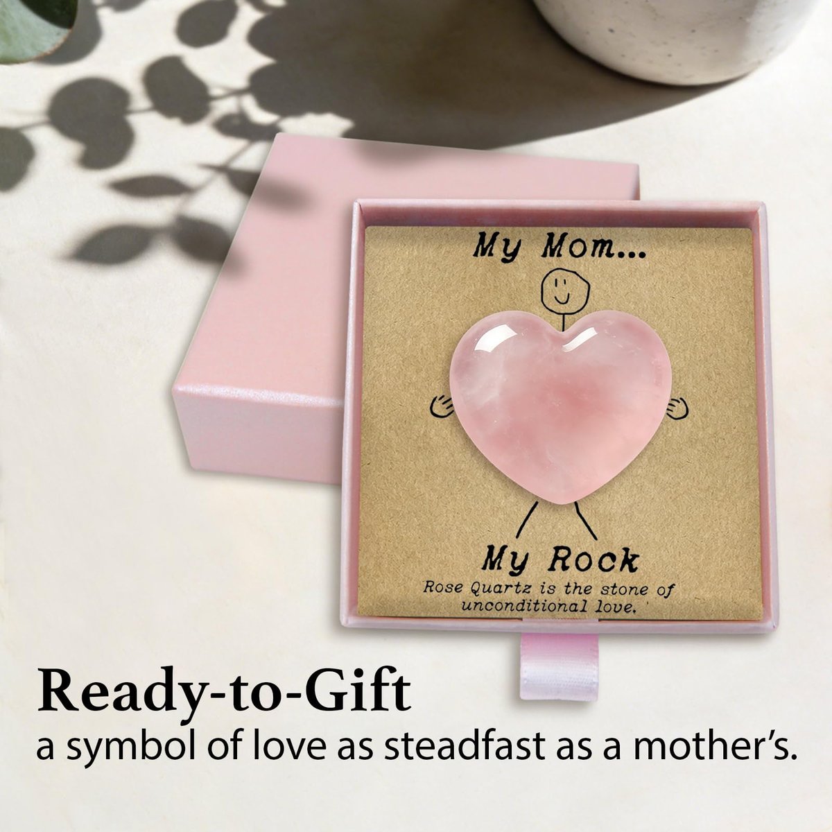 Nuyviare Kristall-Geschenk für Mama, Rosenquarz Herz-Amulet, Geburtstagsgeschenk für Mutter, von Tochter, Sohn, Taschenkristall-Geschenke, Muttertag Kristall für Mama, sentimentales Muttertags-Amulet (Mama)