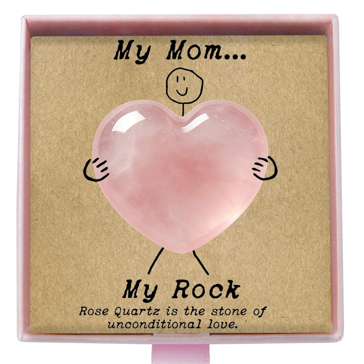 Nuyviare Kristall-Geschenk für Mama, Rosenquarz Herz-Amulet, Geburtstagsgeschenk für Mutter, von Tochter, Sohn, Taschenkristall-Geschenke, Muttertag Kristall für Mama, sentimentales Muttertags-Amulet (Mama)