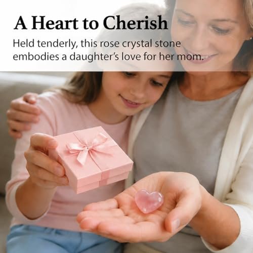 Nuyviare Kristall-Geschenk für Mama, Rosenquarz Herz-Amulet, Geburtstagsgeschenk für Mutter, von Tochter, Sohn, Taschenkristall-Geschenke, Muttertag Kristall für Mama, sentimentales Muttertags-Amulet (Mama)