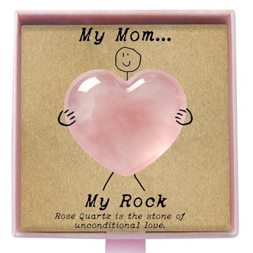 Nuyviare Kristall-Geschenk für Mama, Rosenquarz Herz-Amulet, Geburtstagsgeschenk für Mutter, von Tochter, Sohn, Taschenkristall-Geschenke, Muttertag Kristall für Mama, sentimentales Muttertags-Amulet (Mama)