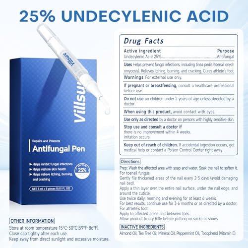 Villsure Nagelpilz Stift - Extra starke Nagelpilzbehandlung mit 25% Undecensäure, Teebaumölen und natürlichen Inhaltsstoffen, mild und nicht reizend - 5 Stifte