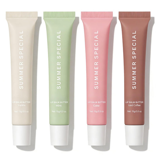 4er-Pack Sommer-Lippenbalsam Butter, Feuchtigkeitsspendend, Pflegend mit Sheabutter & Olivenöl, Leichter Farbton, Sofortige Feuchtigkeit & Beruhigung für trockene Lippen (4 Stück)