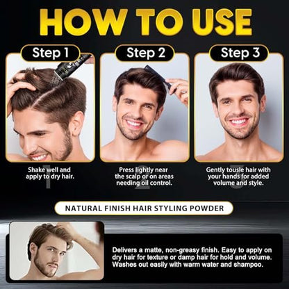Yecuce Haar-Puder für Männer, 2er-Pack Textur-Puder für alle Haartypen, verleiht Volumen, natürliches mattes Styling mit nicht fettendem Finish, 60g Gesamtinhalt