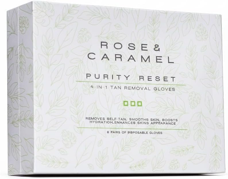 Rose & Caramel Purity Selbstbräuner-Entferner Handschuhe, 4-in-1, entfernt Selbstbräuner, glättet die Haut, verbessert die Hautleistung und das Hautbild (6 Paar Handschuhe)