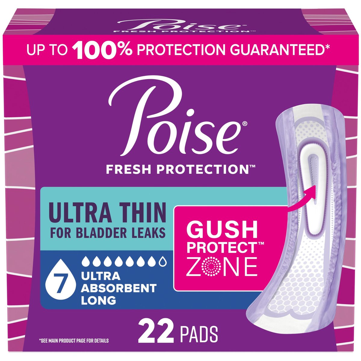 Poise Ultra Thin Inkontinenz- & Wochenbett-Einlagen bei Blasenschwäche, 7 Tropfen Ultra-Saugstärke, Lange Länge, 22 Stück (Verpackung kann variieren)