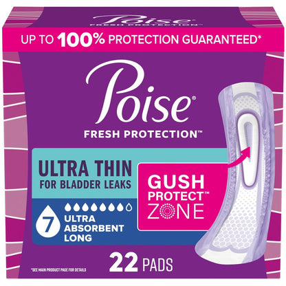 Poise Ultra Thin Inkontinenz- & Wochenbett-Einlagen bei Blasenschwäche, 7 Tropfen Ultra-Saugstärke, Lange Länge, 22 Stück (Verpackung kann variieren)