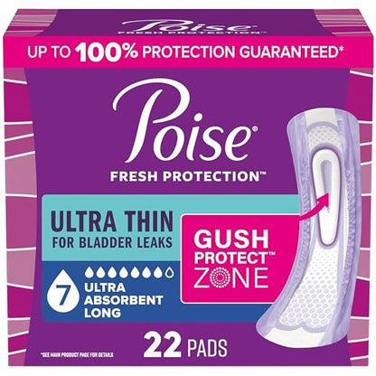 Poise Ultra Thin Inkontinenz- & Wochenbett-Einlagen bei Blasenschwäche, 7 Tropfen Ultra-Saugstärke, Lange Länge, 22 Stück (Verpackung kann variieren)