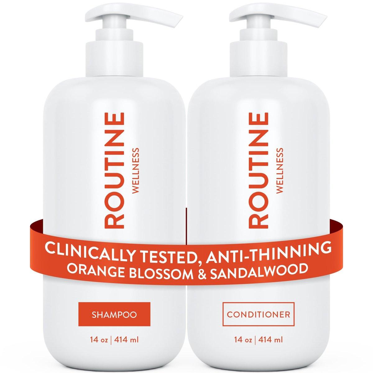 Routine Wellness Anti-Thinning Shampoo & Conditioner Set – Volumisierendes Pflegeset für dünner werdendes Haar & Haarausfall mit Biotin & DHT-Blockern – Orangenblüte & Sandelholz