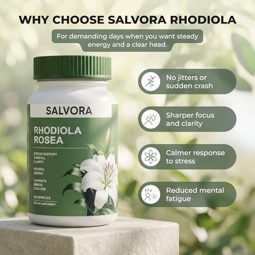 Salvora Rhodiola Rosea Kapseln – Goldene Wurzel Adaptogen – Rhodiola Rosea Extrakt Alternative mit Salidrosid für Stressunterstützung – Energie, Fokus & Leistung