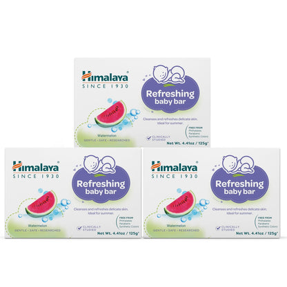 Himalaya Erfrischender Babybar – Sanfte Kräuterreinigung für Babys empfindliche Haut, beruhigt und hydratisiert, kein Spannungsgefühl nach dem Bad, klinisch getestet, 125 g, 3er-Pack