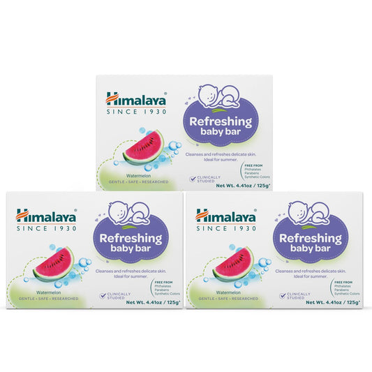 Himalaya Erfrischender Babybar – Sanfte Kräuterreinigung für Babys empfindliche Haut, beruhigt und hydratisiert, kein Spannungsgefühl nach dem Bad, klinisch getestet, 125 g, 3er-Pack