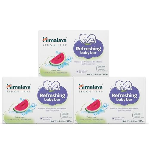 Himalaya Erfrischender Babybar – Sanfte Kräuterreinigung für Babys empfindliche Haut, beruhigt und hydratisiert, kein Spannungsgefühl nach dem Bad, klinisch getestet, 125 g, 3er-Pack