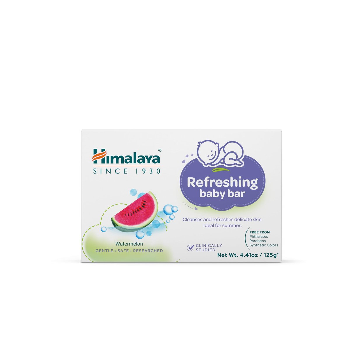 Himalaya Erfrischender Babybar – Sanfte Kräuterreinigung für Babys empfindliche Haut, beruhigt und hydratisiert, kein Spannungsgefühl nach dem Bad, klinisch getestet, 125 g, 3er-Pack