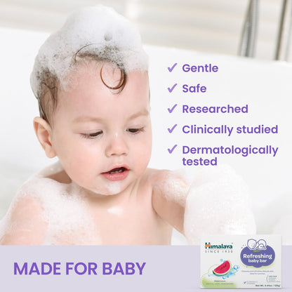 Himalaya Erfrischender Babybar – Sanfte Kräuterreinigung für Babys empfindliche Haut, beruhigt und hydratisiert, kein Spannungsgefühl nach dem Bad, klinisch getestet, 125 g, 3er-Pack