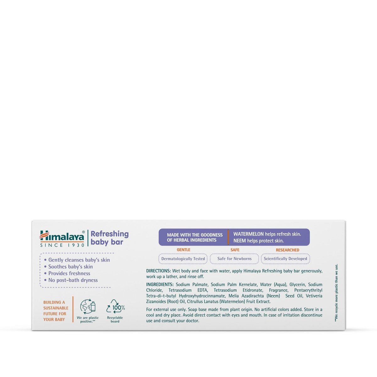 Himalaya Erfrischender Babybar – Sanfte Kräuterreinigung für Babys empfindliche Haut, beruhigt und hydratisiert, kein Spannungsgefühl nach dem Bad, klinisch getestet, 125 g, 3er-Pack
