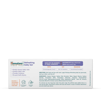 Himalaya Erfrischender Babybar – Sanfte Kräuterreinigung für Babys empfindliche Haut, beruhigt und hydratisiert, kein Spannungsgefühl nach dem Bad, klinisch getestet, 125 g, 3er-Pack