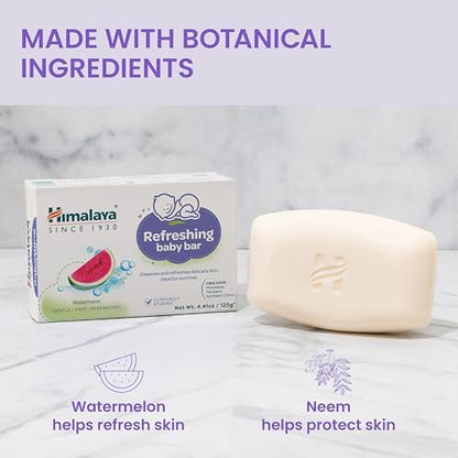 Himalaya Erfrischender Babybar – Sanfte Kräuterreinigung für Babys empfindliche Haut, beruhigt und hydratisiert, kein Spannungsgefühl nach dem Bad, klinisch getestet, 125 g, 3er-Pack