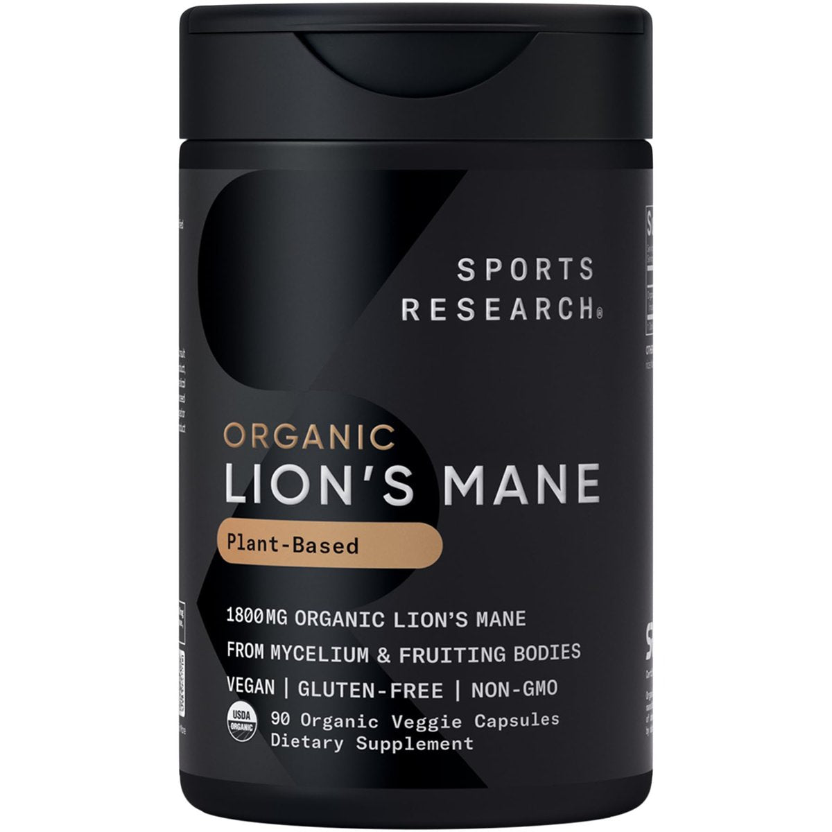Sports Research® Bio-Löwenmähne 1800mg – Organisches Nahrungsergänzungsmittel für Gehirn, Fokus und kognitive Unterstützung – USDA Bio, Nicht-GVO, Vegan – 90 Kapseln