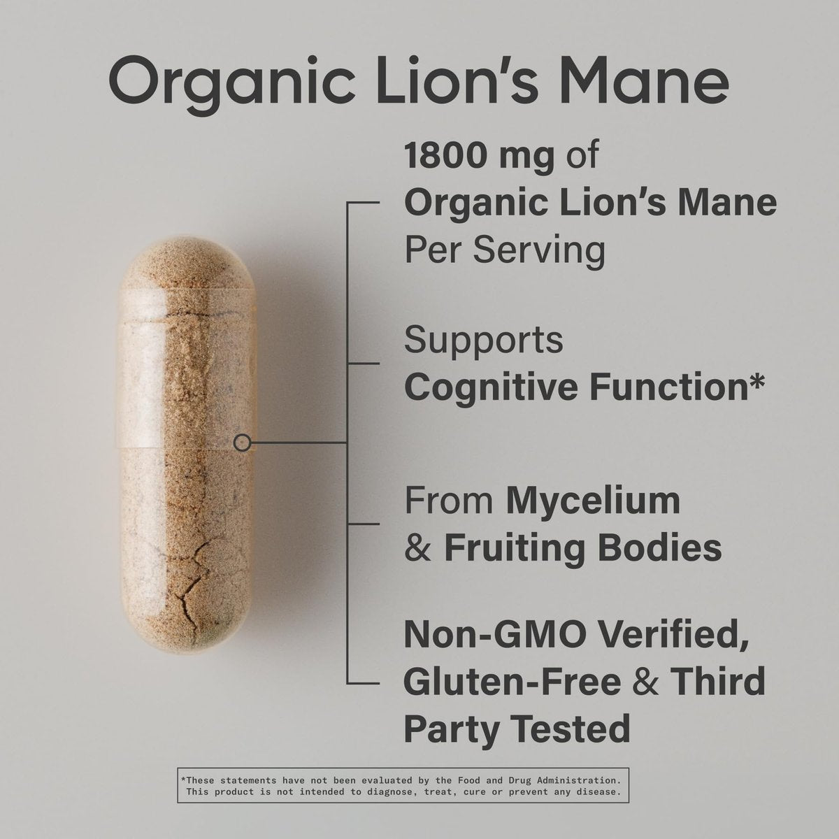 Sports Research® Bio-Löwenmähne 1800mg – Organisches Nahrungsergänzungsmittel für Gehirn, Fokus und kognitive Unterstützung – USDA Bio, Nicht-GVO, Vegan – 90 Kapseln