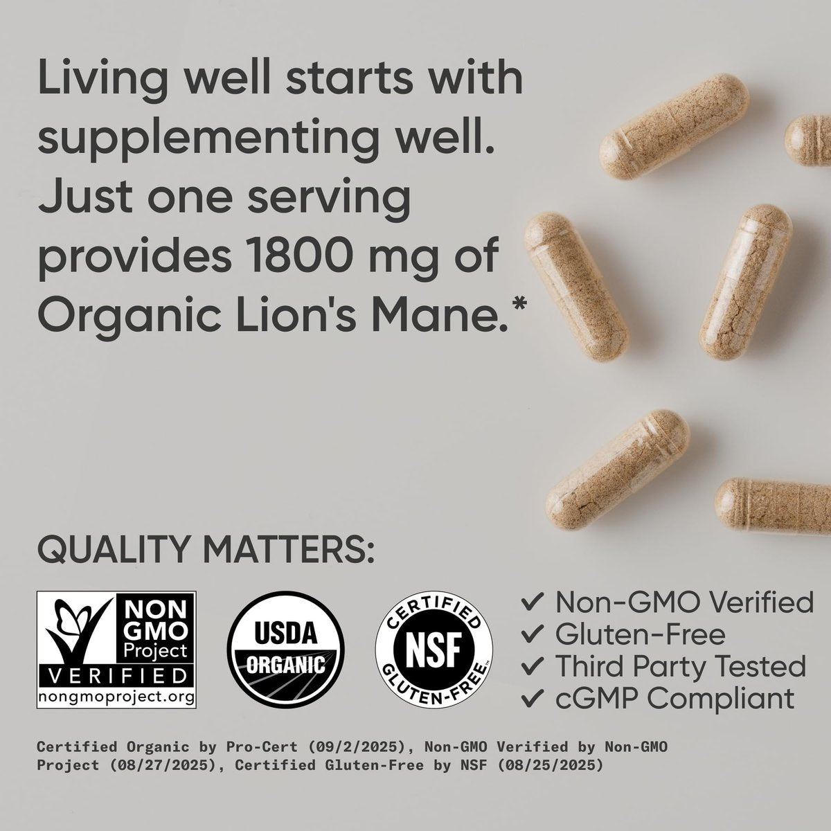 Sports Research® Bio-Löwenmähne 1800mg – Organisches Nahrungsergänzungsmittel für Gehirn, Fokus und kognitive Unterstützung – USDA Bio, Nicht-GVO, Vegan – 90 Kapseln