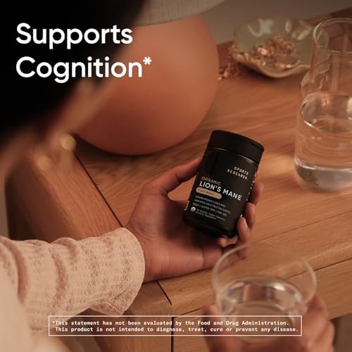 Sports Research® Bio-Löwenmähne 1800mg – Organisches Nahrungsergänzungsmittel für Gehirn, Fokus und kognitive Unterstützung – USDA Bio, Nicht-GVO, Vegan – 90 Kapseln