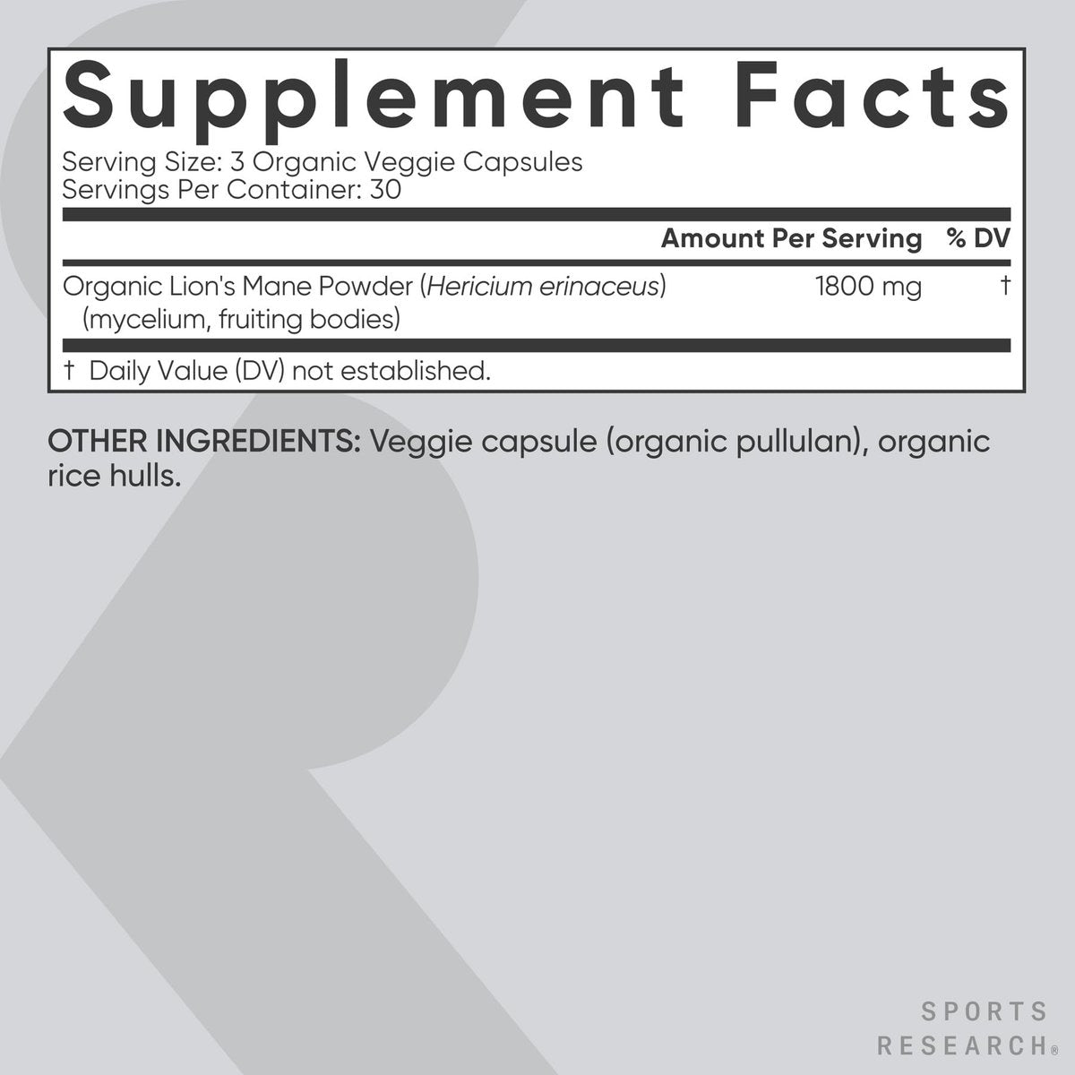 Sports Research® Bio-Löwenmähne 1800mg – Organisches Nahrungsergänzungsmittel für Gehirn, Fokus und kognitive Unterstützung – USDA Bio, Nicht-GVO, Vegan – 90 Kapseln