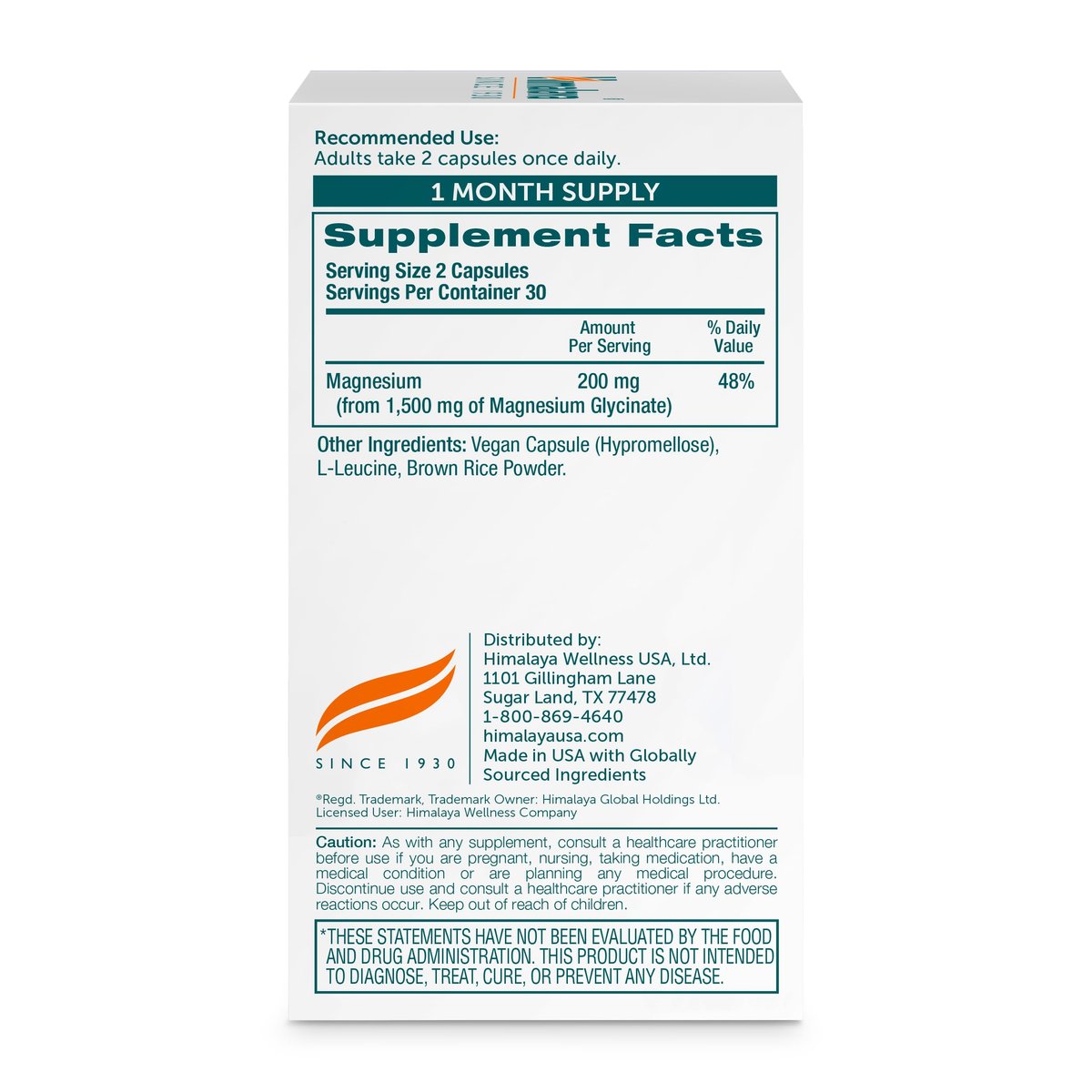 Himalaya Magnesium Glycinat – 60 vegane Kapseln, hoch bioverfügbar, für Muskelfunktion, Knochengesundheit und Entspannung, cheliert, nicht-GVO, glutenfrei, 200 mg pro 2 Kapseln