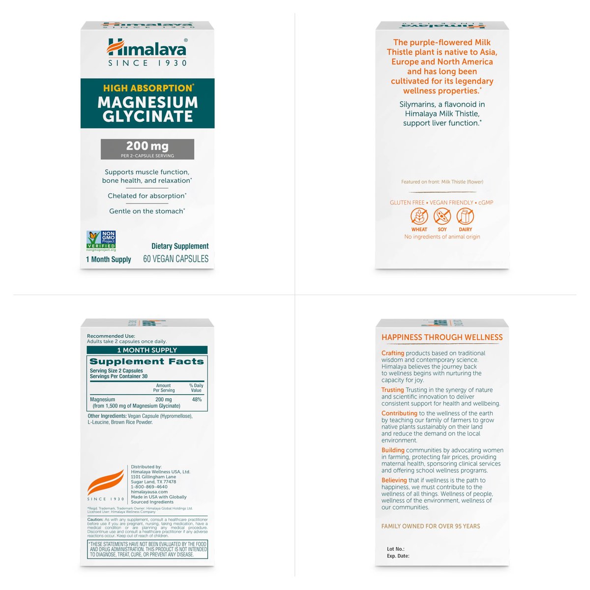 Himalaya Magnesium Glycinat – 60 vegane Kapseln, hoch bioverfügbar, für Muskelfunktion, Knochengesundheit und Entspannung, cheliert, nicht-GVO, glutenfrei, 200 mg pro 2 Kapseln